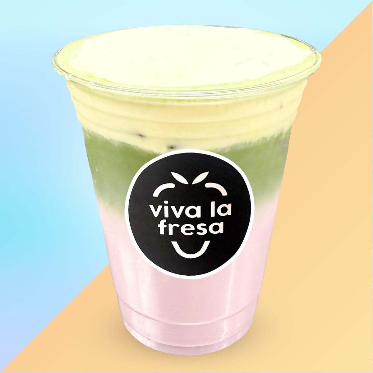 A layered guava and matcha latte over ice